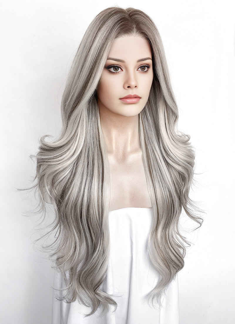 Balayage Mixed Blonde With Dark Roots Wavy 13" x 6" Lace Top Kanekalon Synthetic Hair Wig LFS057