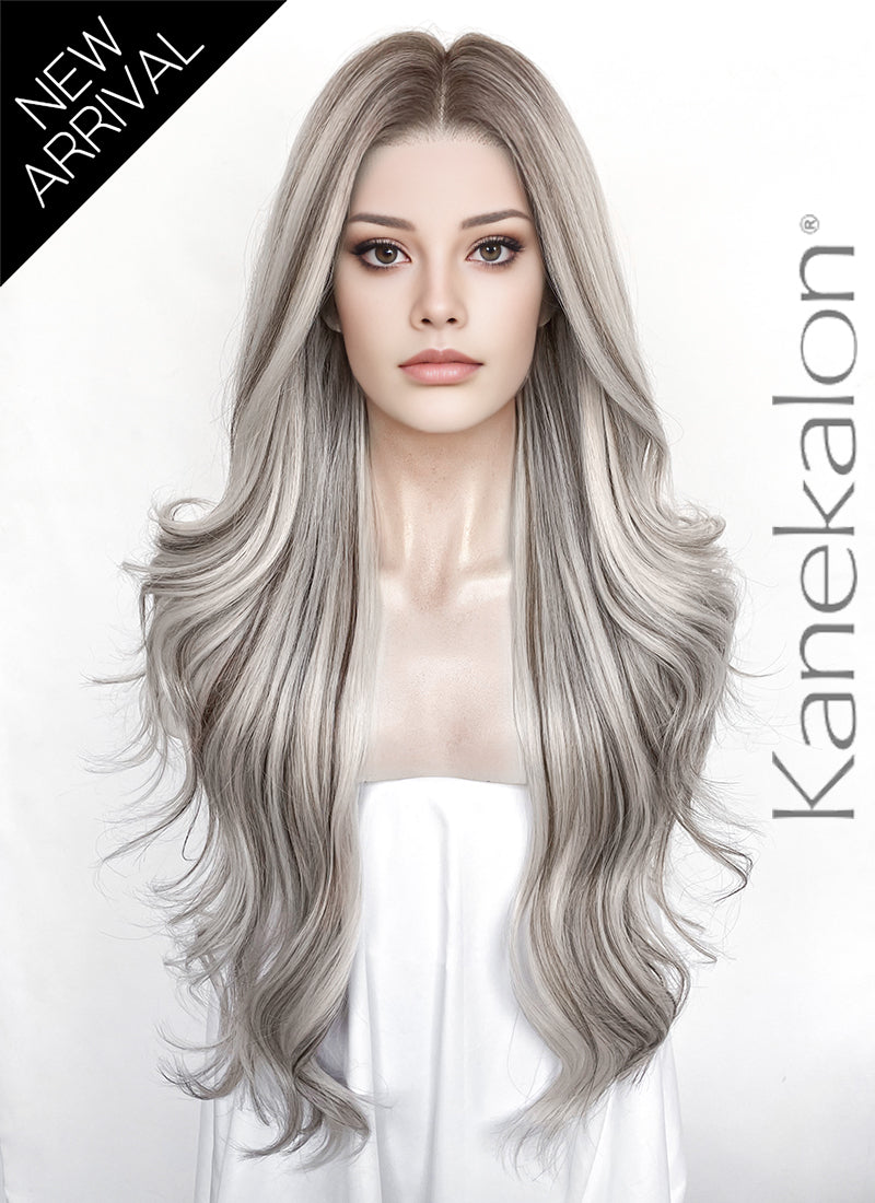 Balayage Mixed Blonde With Dark Roots Wavy 13" x 6" Lace Top Kanekalon Synthetic Hair Wig LFS057