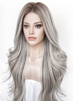 Balayage Mixed Blonde With Dark Roots Wavy 13" x 6" Lace Top Kanekalon Synthetic Hair Wig LFS057
