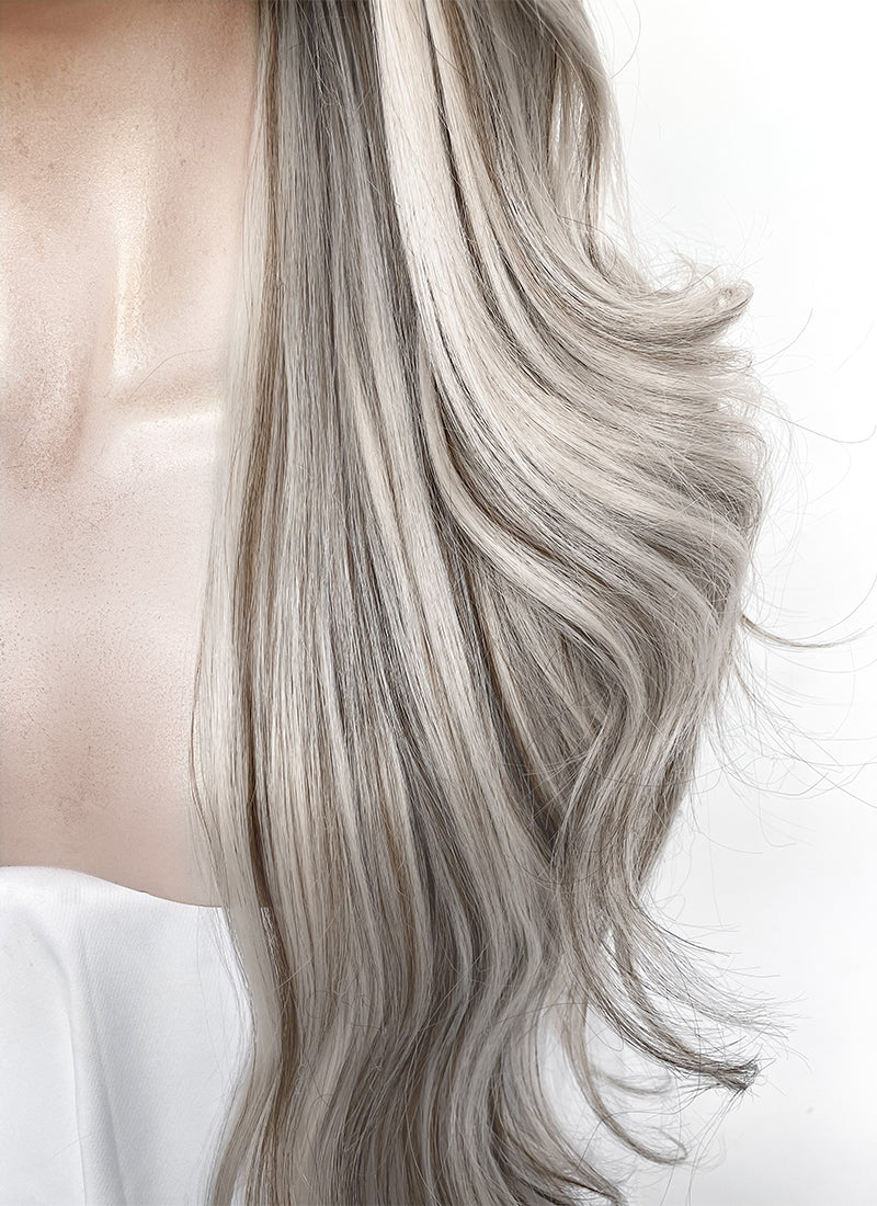 Balayage Mixed Blonde With Dark Roots Wavy 13" x 6" Lace Top Kanekalon Synthetic Hair Wig LFS057