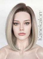 Mixed Blonde With Dark Roots Straight 13" x 6" Bob Lace Top Kanekalon Synthetic Hair Wig LFS059