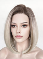 Mixed Blonde With Dark Roots Straight 13" x 6" Bob Lace Top Kanekalon Synthetic Hair Wig LFS059