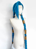 League of Legends LOL Arcane Jinx Turquoise Blue Braided Lace Front Synthetic Wig LN6020X