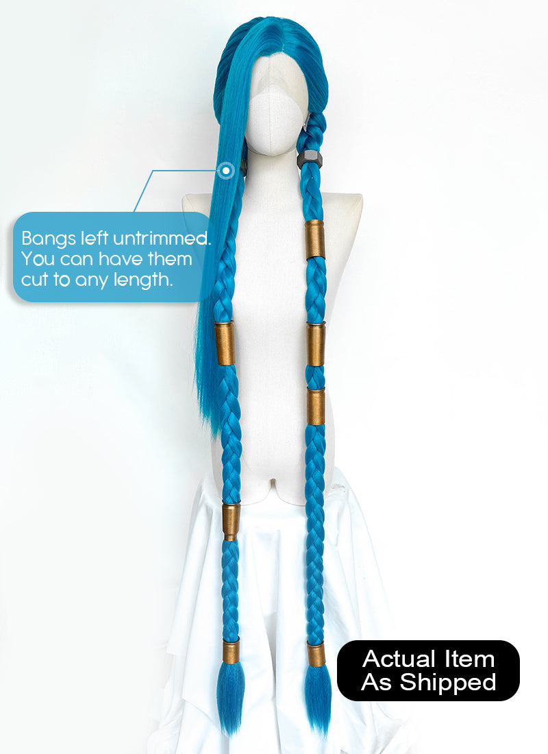 League of Legends LOL Arcane Jinx Turquoise Blue Braided Lace Front Synthetic Wig LN6020X