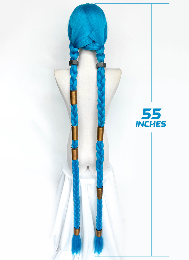 League of Legends LOL Arcane Jinx Turquoise Blue Braided Lace Front Synthetic Wig LN6020X