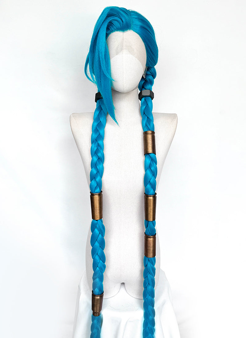 League of Legends LOL Arcane Jinx Turquoise Blue Braided Lace Front Synthetic Wig LN6020X
