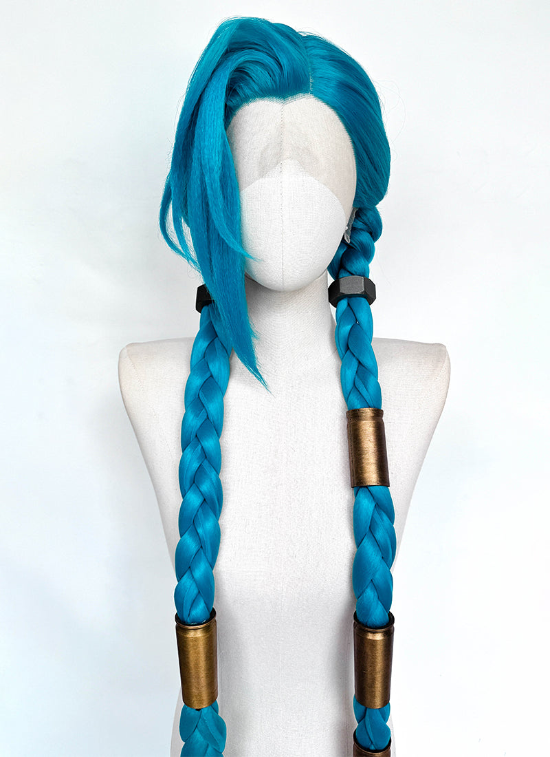 League of Legends LOL Arcane Jinx Turquoise Blue Braided Lace Front Synthetic Wig LN6020X