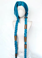 League of Legends LOL Arcane Jinx Turquoise Blue Braided Lace Front Synthetic Wig LN6020X