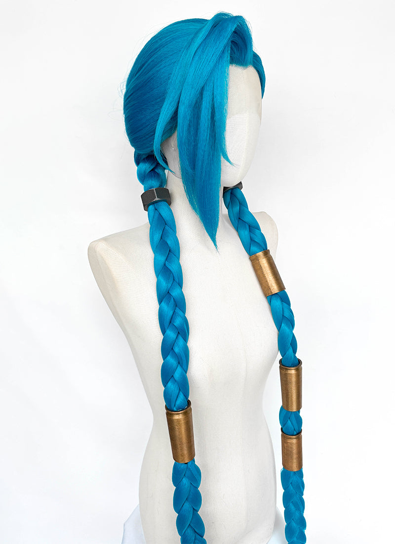 League of Legends LOL Arcane Jinx Turquoise Blue Braided Lace Front Synthetic Wig LN6020X