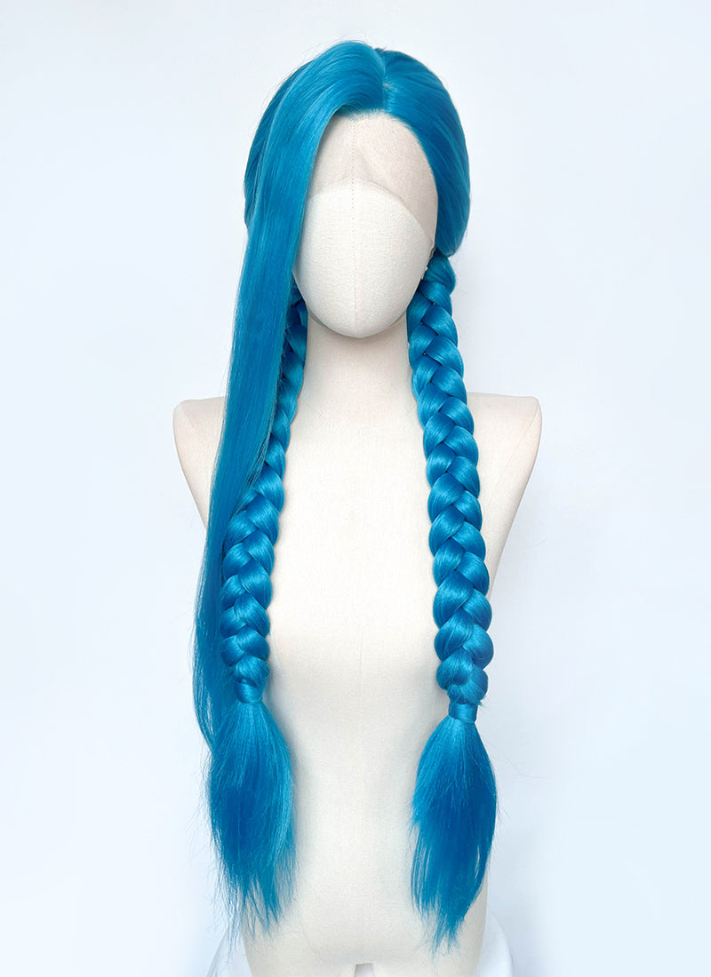 League of Legends LOL Arcane Jinx Turquoise Blue Straight Lace Front Synthetic Wig LN6020