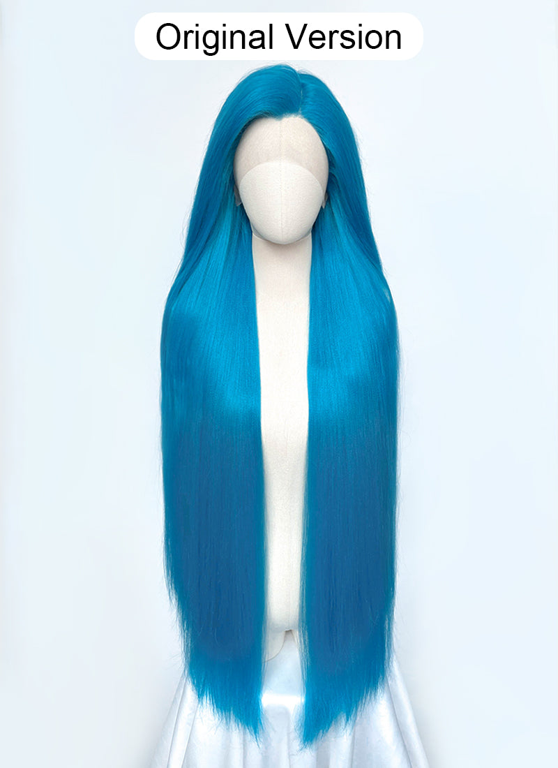 League of Legends LOL Arcane Jinx Turquoise Blue Straight Lace Front Synthetic Wig LN6020