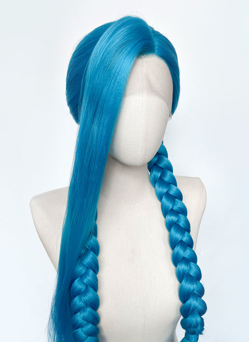 League of Legends LOL Arcane Jinx Turquoise Blue Straight Lace Front Synthetic Wig LN6020