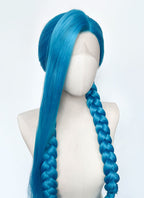 League of Legends LOL Arcane Jinx Turquoise Blue Straight Lace Front Synthetic Wig LN6020