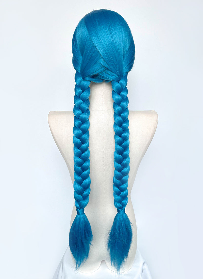 League of Legends LOL Arcane Jinx Turquoise Blue Straight Lace Front Synthetic Wig LN6020