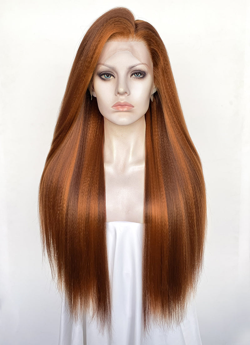Mixed Ginger Straight Yaki Lace Front Synthetic Hair Wig LN6048