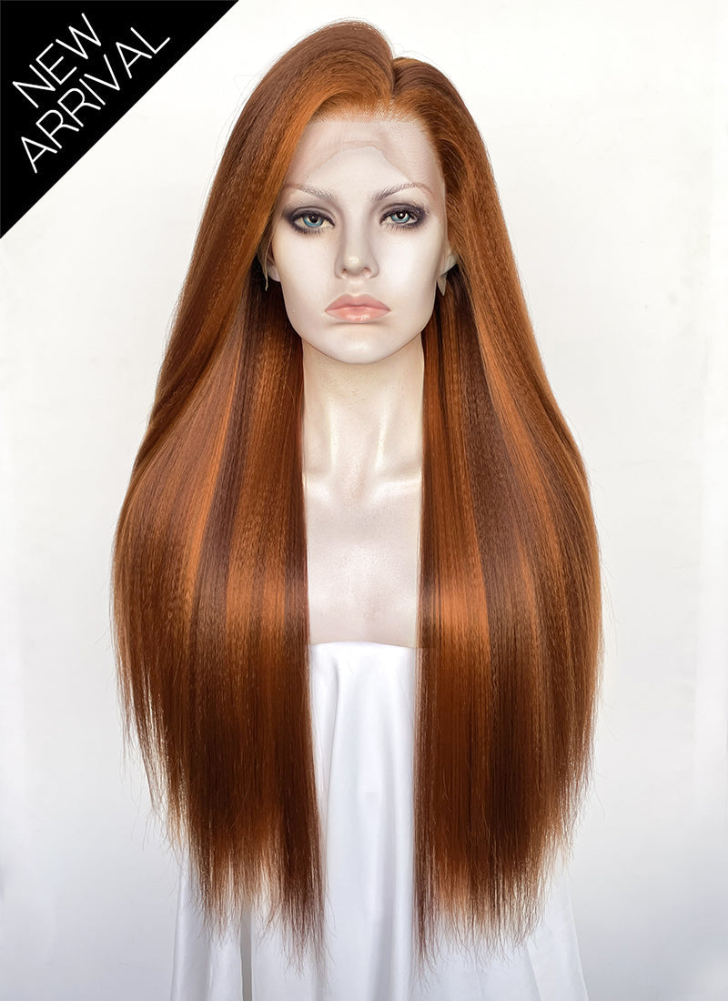 Mixed Ginger Straight Yaki Lace Front Synthetic Hair Wig LN6048