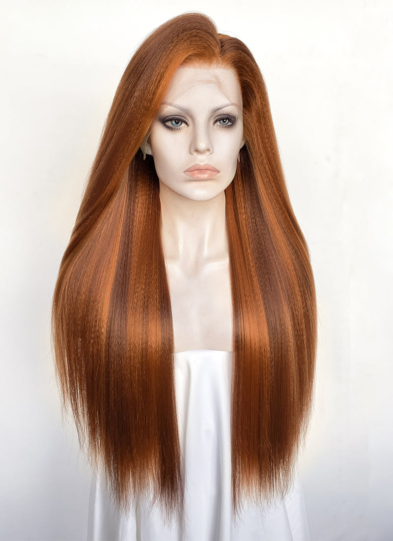 Mixed Ginger Straight Yaki Lace Front Synthetic Hair Wig LN6048