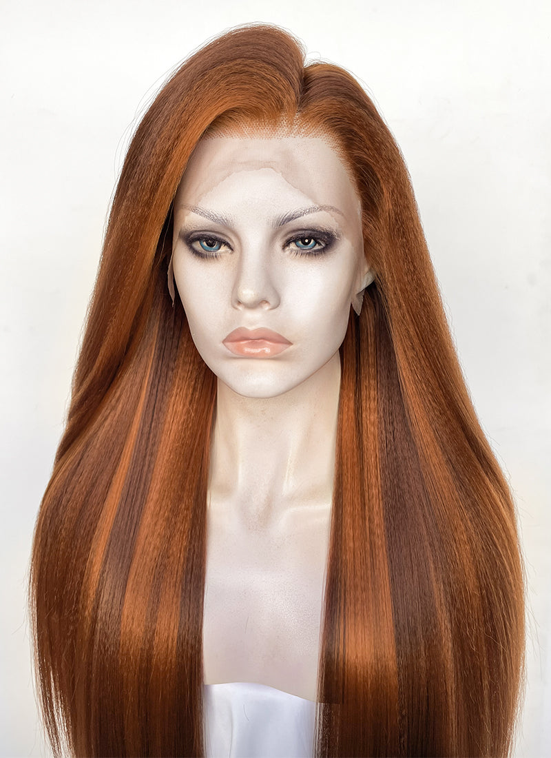 Mixed Ginger Straight Yaki Lace Front Synthetic Hair Wig LN6048