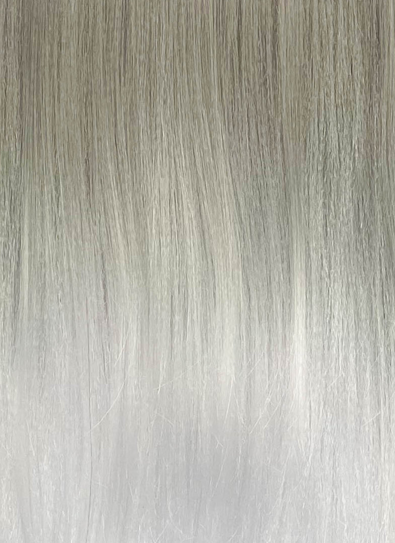 Black Grey White Ombre Straight Yaki Lace Front Synthetic Hair Wig LN6050