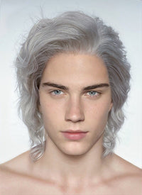 Light Grey Wavy Lace Front Synthetic Men's Wig LW4020