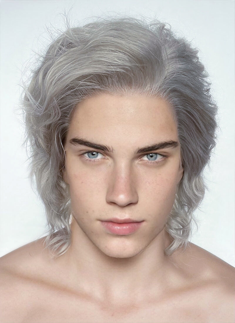 Light Grey Wavy Lace Front Synthetic Men's Wig LW4020