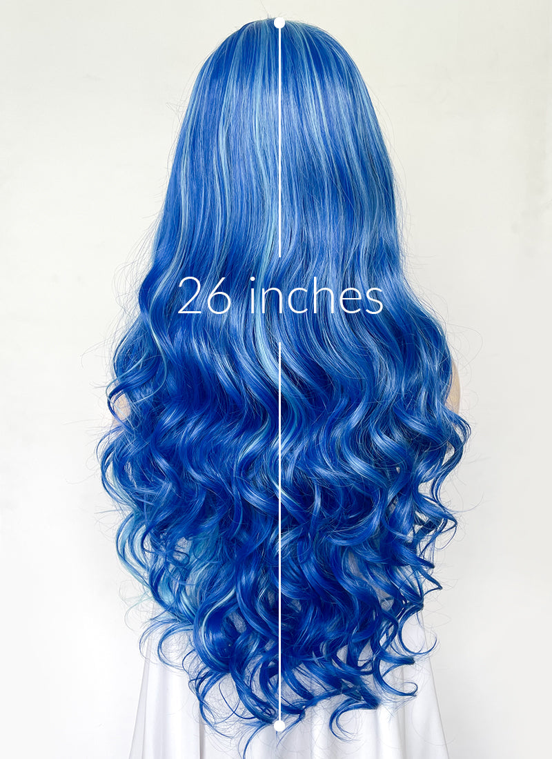 Blue With Green Highlights Wavy Lace Front Synthetic Hair Wig LW4038