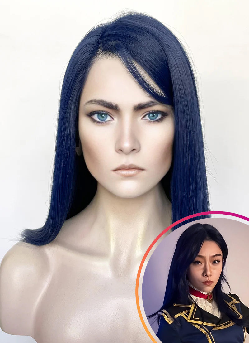 League of Legends LOL Arcane Caitlyn Kiramman Dark Blue Straight Lace Front Synthetic Wig LW4046