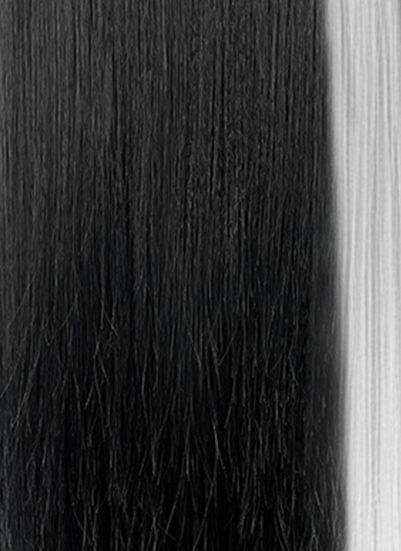 Critical Role Laudna Black And White Single Money Piece Straight Lace Front Synthetic Hair Wig LW4059