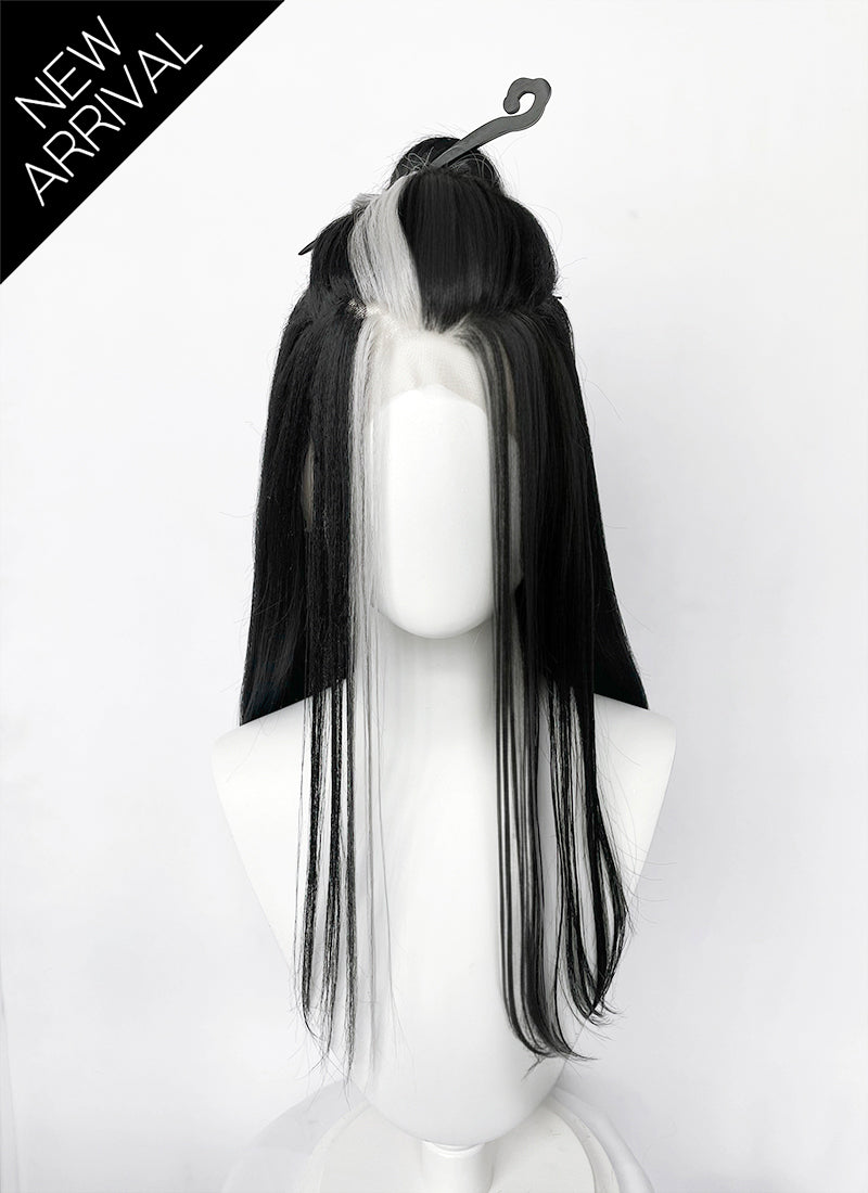 Critical Role Laudna Black And White Single Money Piece Straight Lace Front Synthetic Hair Wig LW4059
