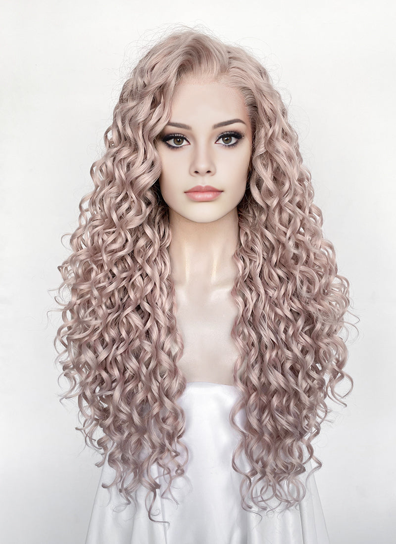 Pastel Pale Plum Curly Lace Front Synthetic Hair Wig LW4062