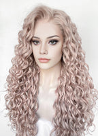 Pastel Pale Plum Curly Lace Front Synthetic Hair Wig LW4062