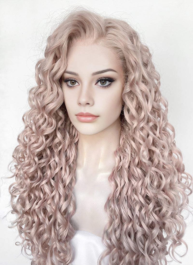 Pastel Pale Plum Curly Lace Front Synthetic Hair Wig LW4062