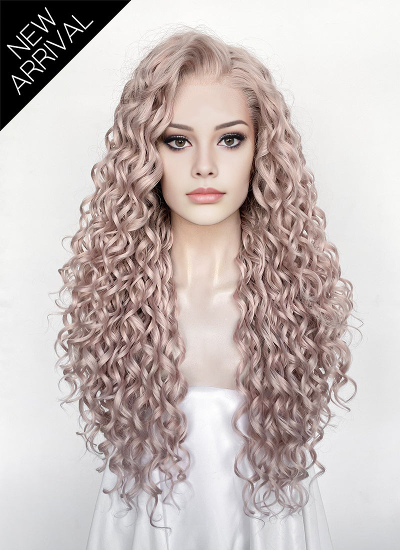 Pastel Pale Plum Curly Lace Front Synthetic Hair Wig LW4062