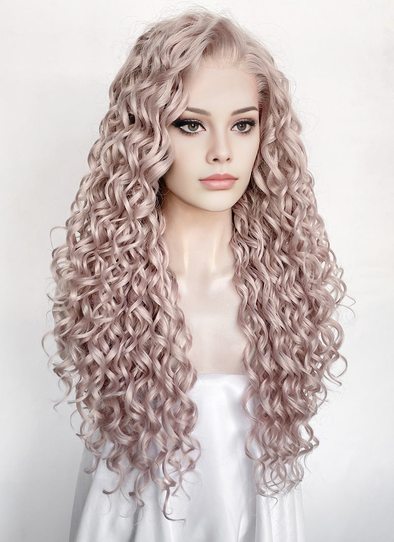 Pastel Pale Plum Curly Lace Front Synthetic Hair Wig LW4062