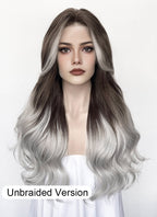 Fourth Wing Violet Sorrengail Brunette Silver Grey Ombre Braided Lace Front Synthetic Wig LF2519