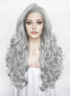 Silver Grey Wavy Lace Front Synthetic Hair Wig LW4067