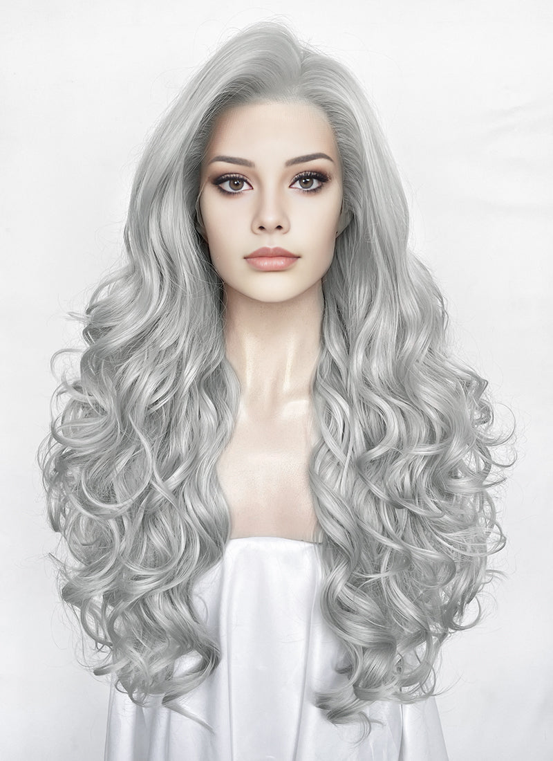 Silver Grey Wavy Lace Front Synthetic Hair Wig LW4067