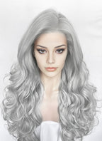 Silver Grey Wavy Lace Front Synthetic Hair Wig LW4067