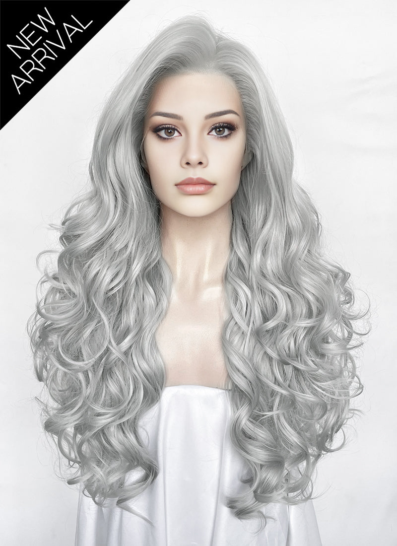 Silver Grey Wavy Lace Front Synthetic Hair Wig LW4067
