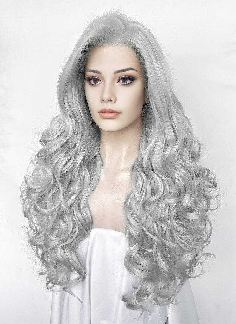 Silver Grey Wavy Lace Front Synthetic Hair Wig LW4067