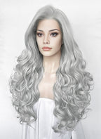 Silver Grey Wavy Lace Front Synthetic Hair Wig LW4067