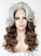X-Men Rogue Silver White Mixed Brown Wavy Lace Front Synthetic Wig LW4109A