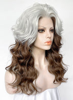 X-Men Rogue Silver White Mixed Brown Wavy Lace Front Synthetic Wig LW4109A