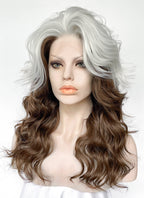 X-Men Rogue Silver White Mixed Brown Wavy Lace Front Synthetic Wig LW4109A