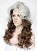 X-Men Rogue Silver White Mixed Brown Wavy Lace Front Synthetic Wig LW4109A