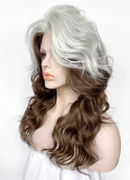 X-Men Rogue Silver White Mixed Brown Wavy Lace Front Synthetic Wig LW4109A