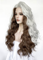 X-Men Rogue Silver White Mixed Brown Wavy Lace Front Synthetic Wig LW4109