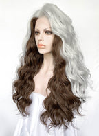 X-Men Rogue Silver White Mixed Brown Wavy Lace Front Synthetic Wig LW4109