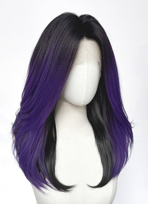Black With Purple Straight Yaki Lace Front Synthetic Wig LW4110