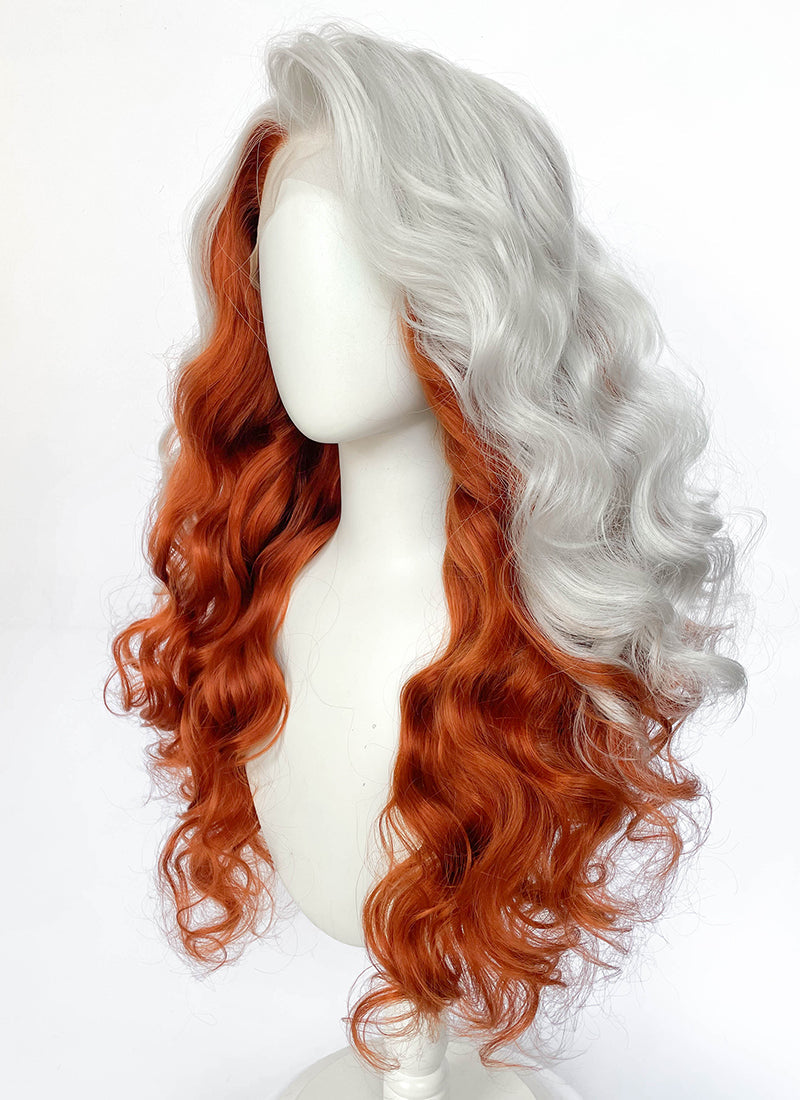 X-Men 97 Rogue Silver White Mixed Ginger Wavy Lace Front Synthetic Wig LW4132